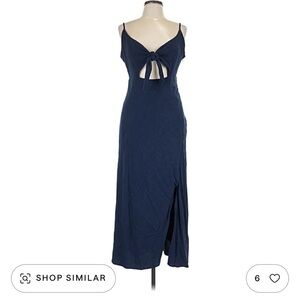Splendid Navy Blue linen Dress with Knot Detail